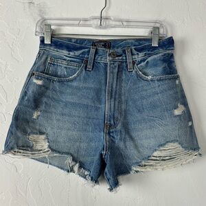 Abercrombie & Fitch Shorts Denim Jean Natural Rise Medium Wash Blue Solid Ripped